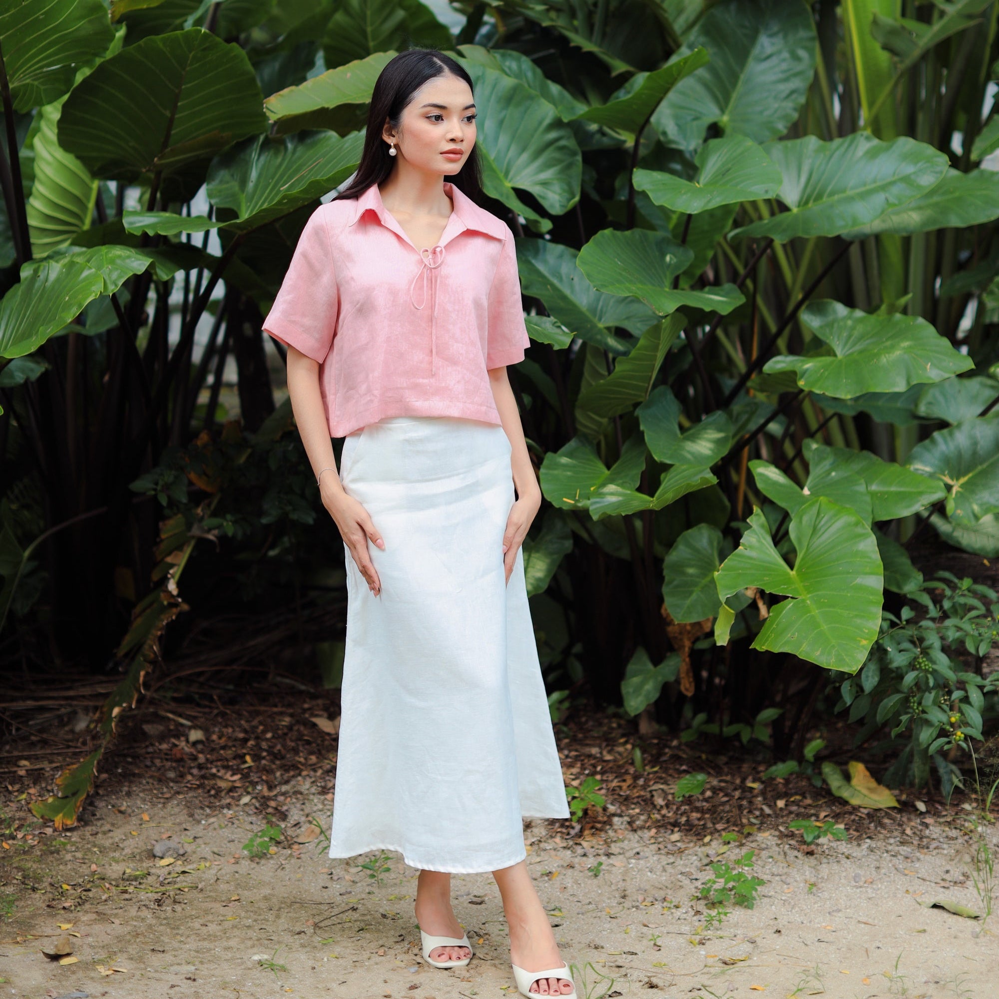 Linen Top w/collar - Pink