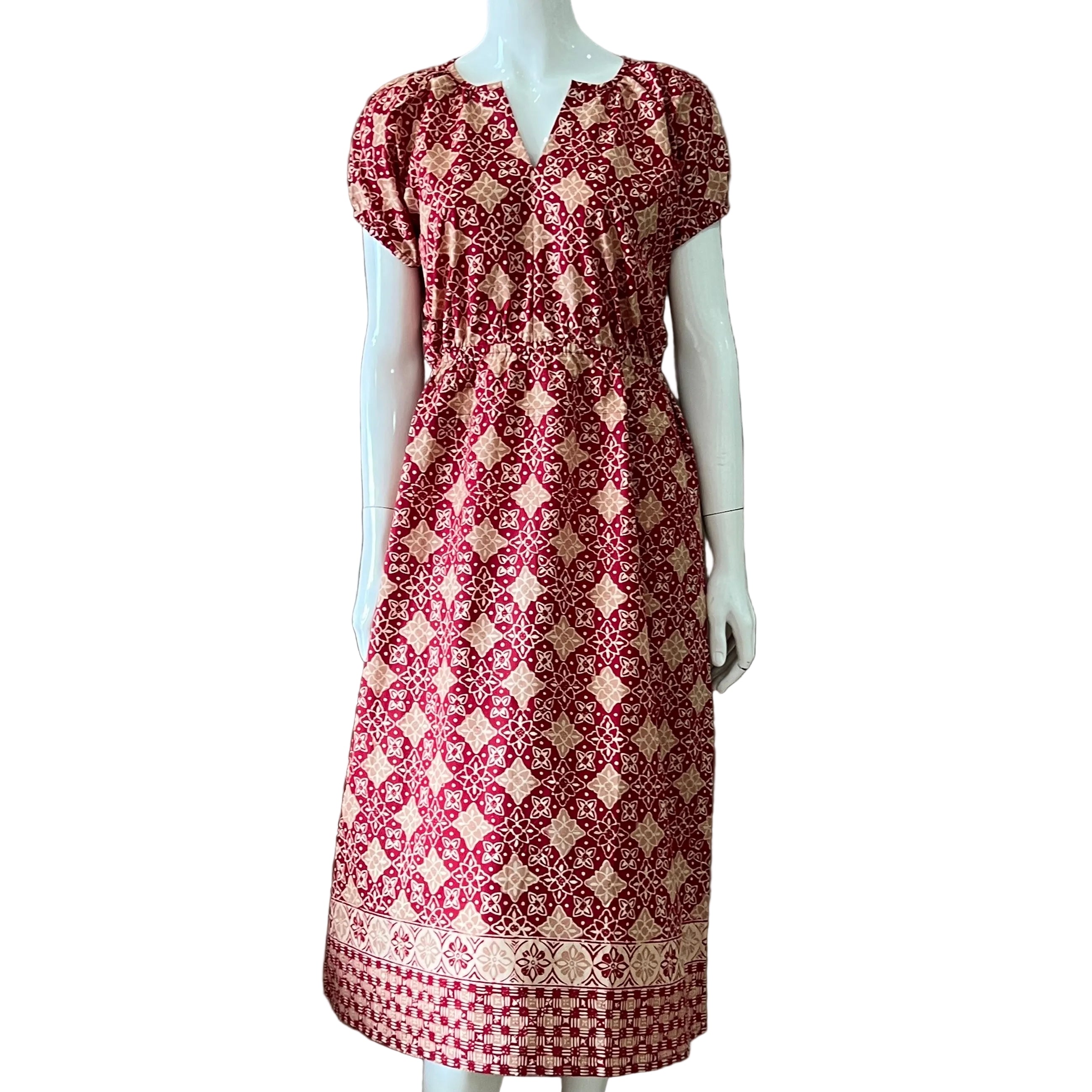 Gathered Waist Midi Dress - L