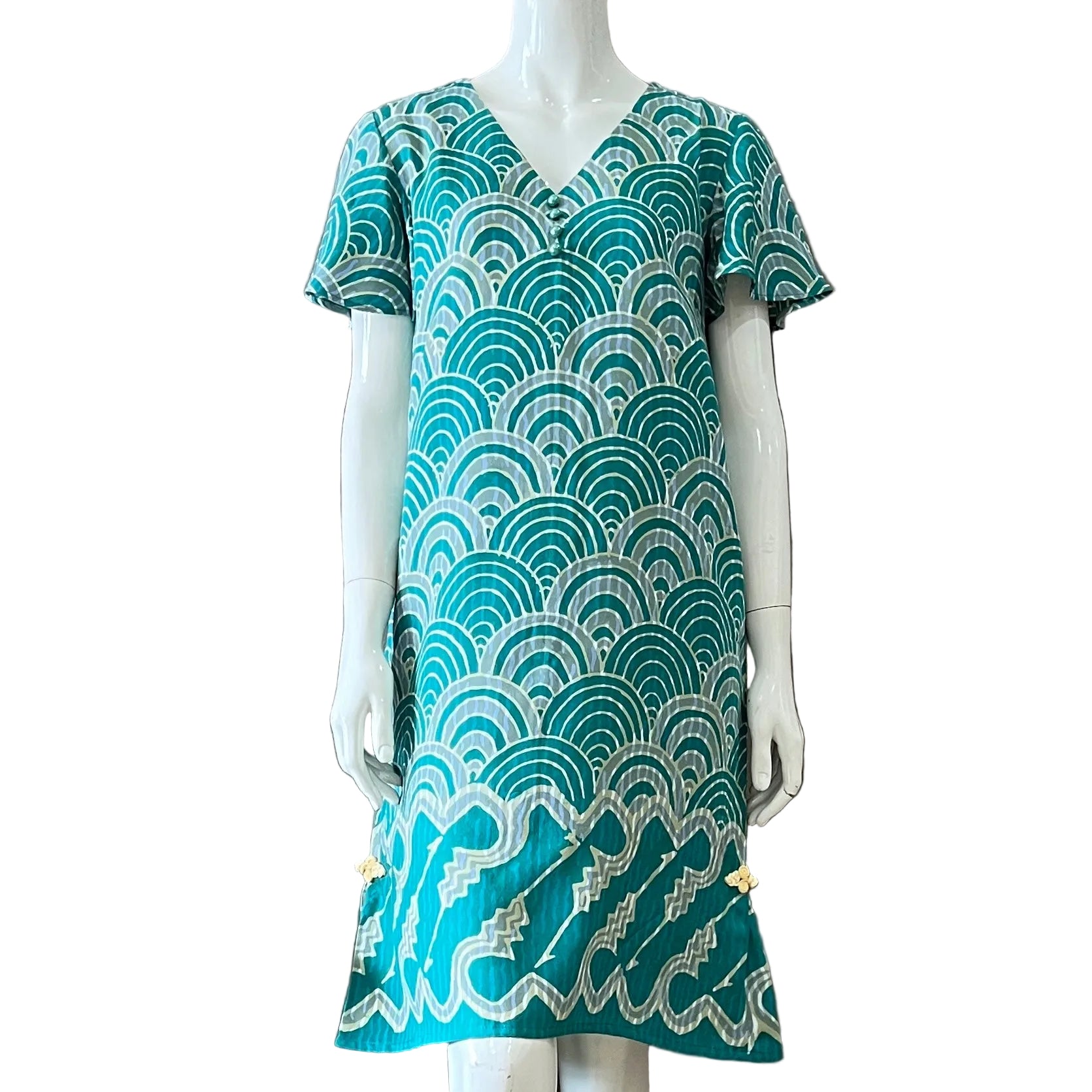 Flare Sleeve V Neck Dress - S
