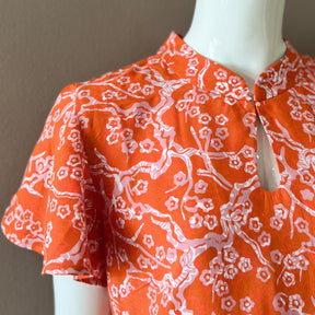 Flare Sleeve Dress with Mandarin Collar - S