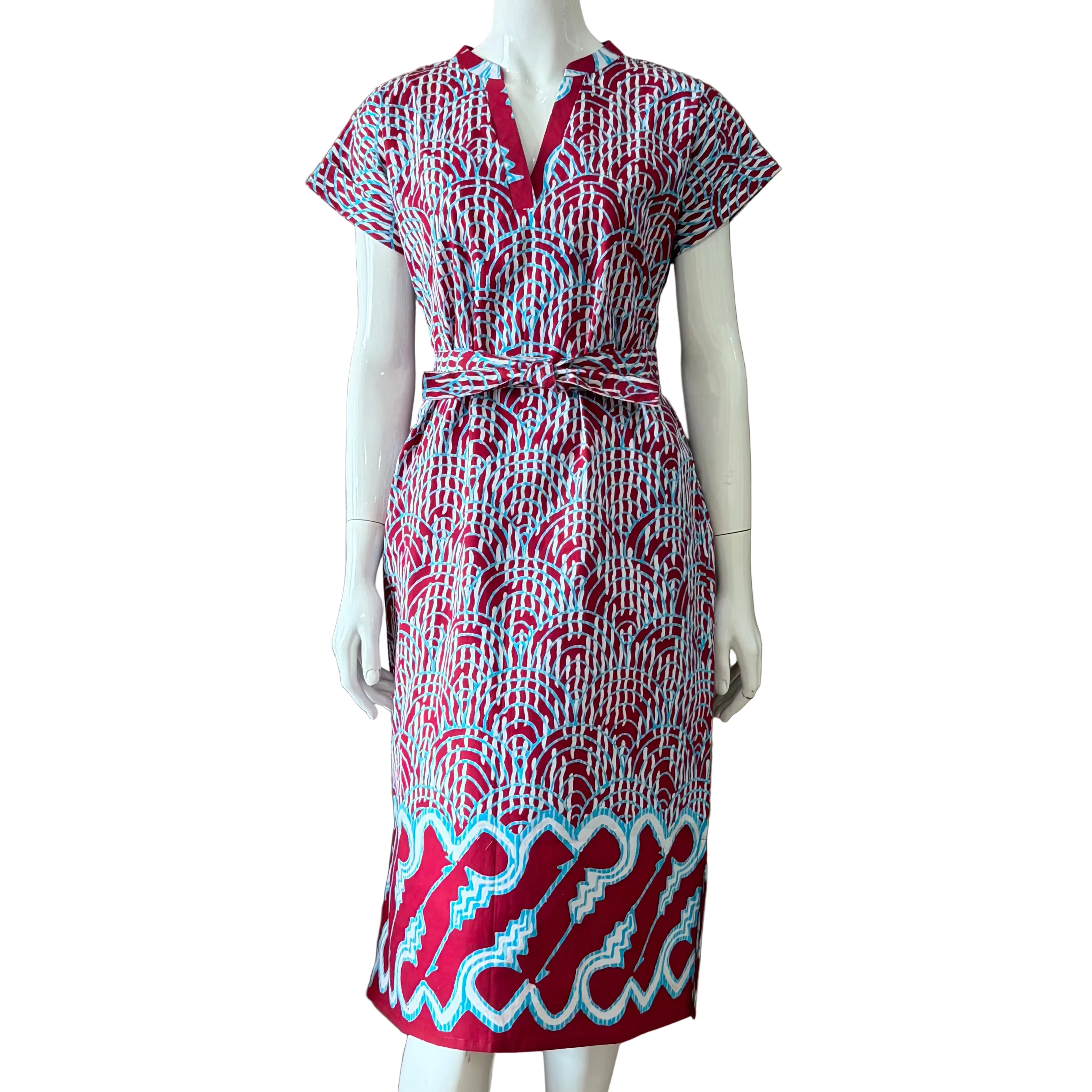 V Neck Cap Sleeve Midi Dress XS