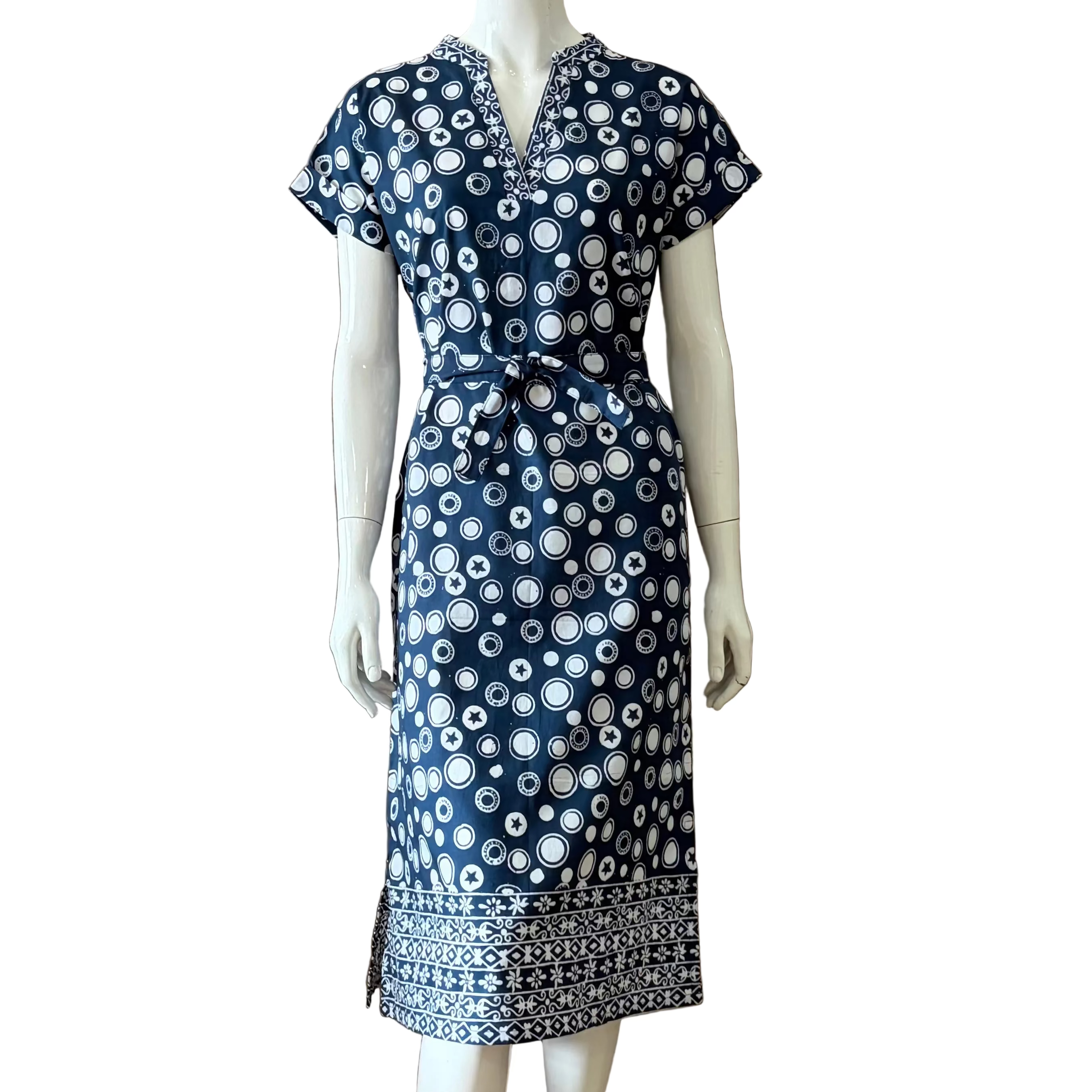 V Neck Cap Sleeve Midi Dress S