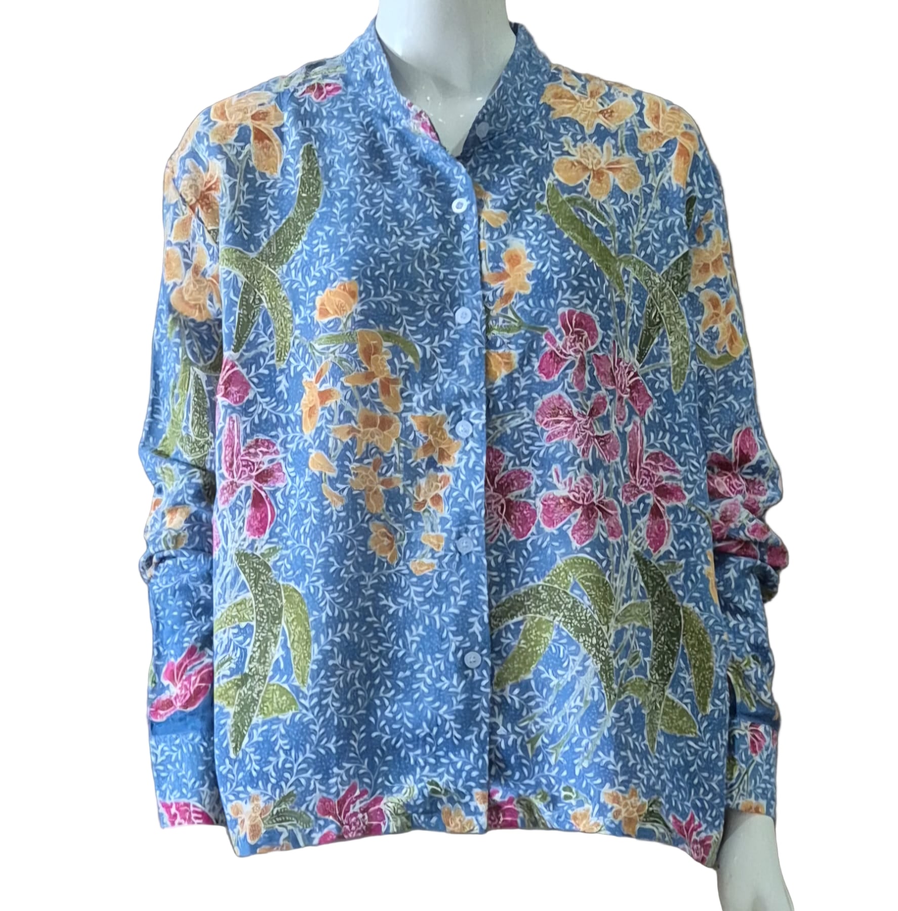 Mandarin Collar Long Sleeve Blouse - M/L