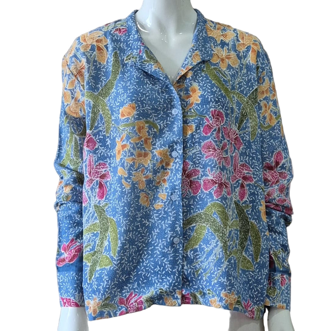 Mandarin Collar Long Sleeve Blouse - M/L