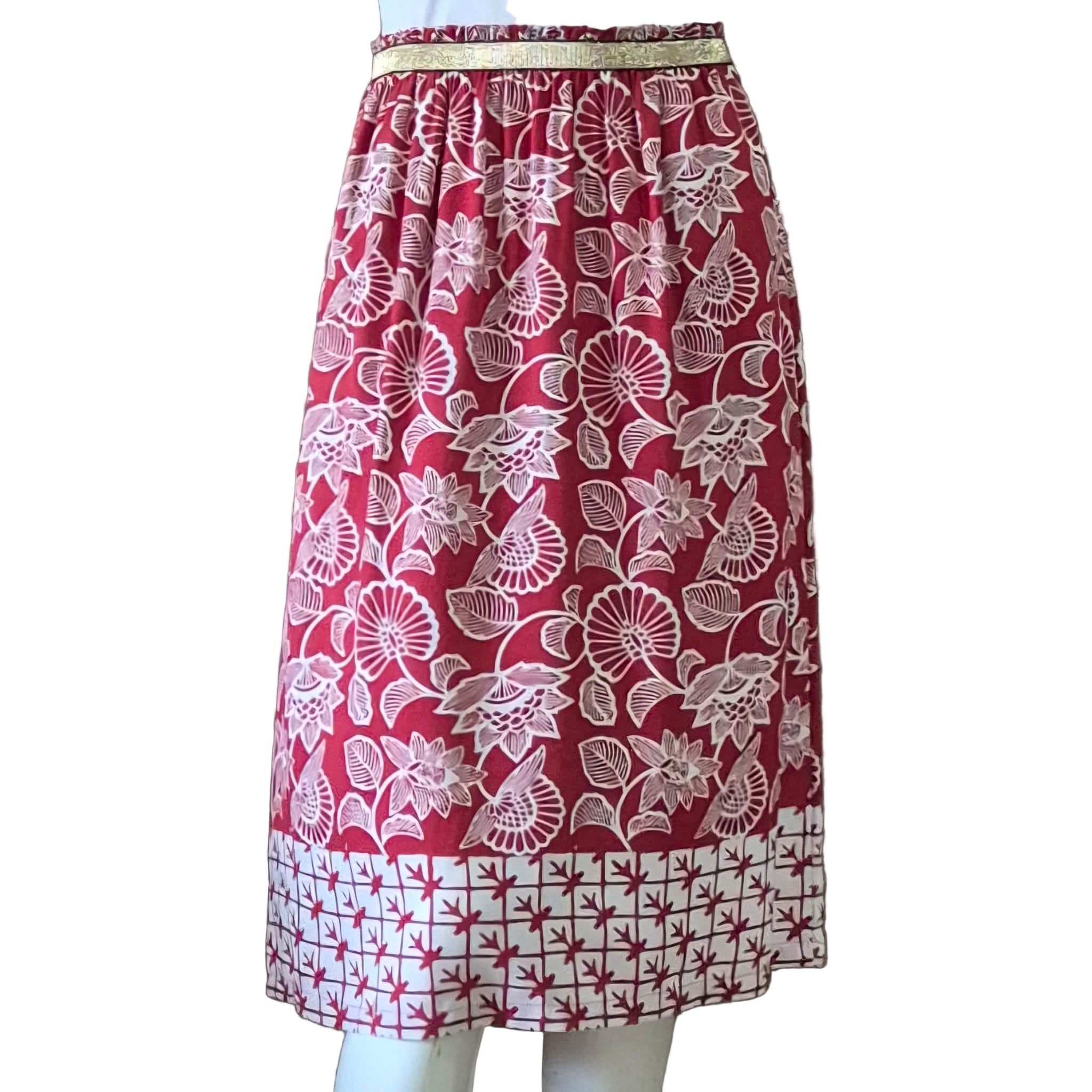 Elastic Waistband Skirt - Flower