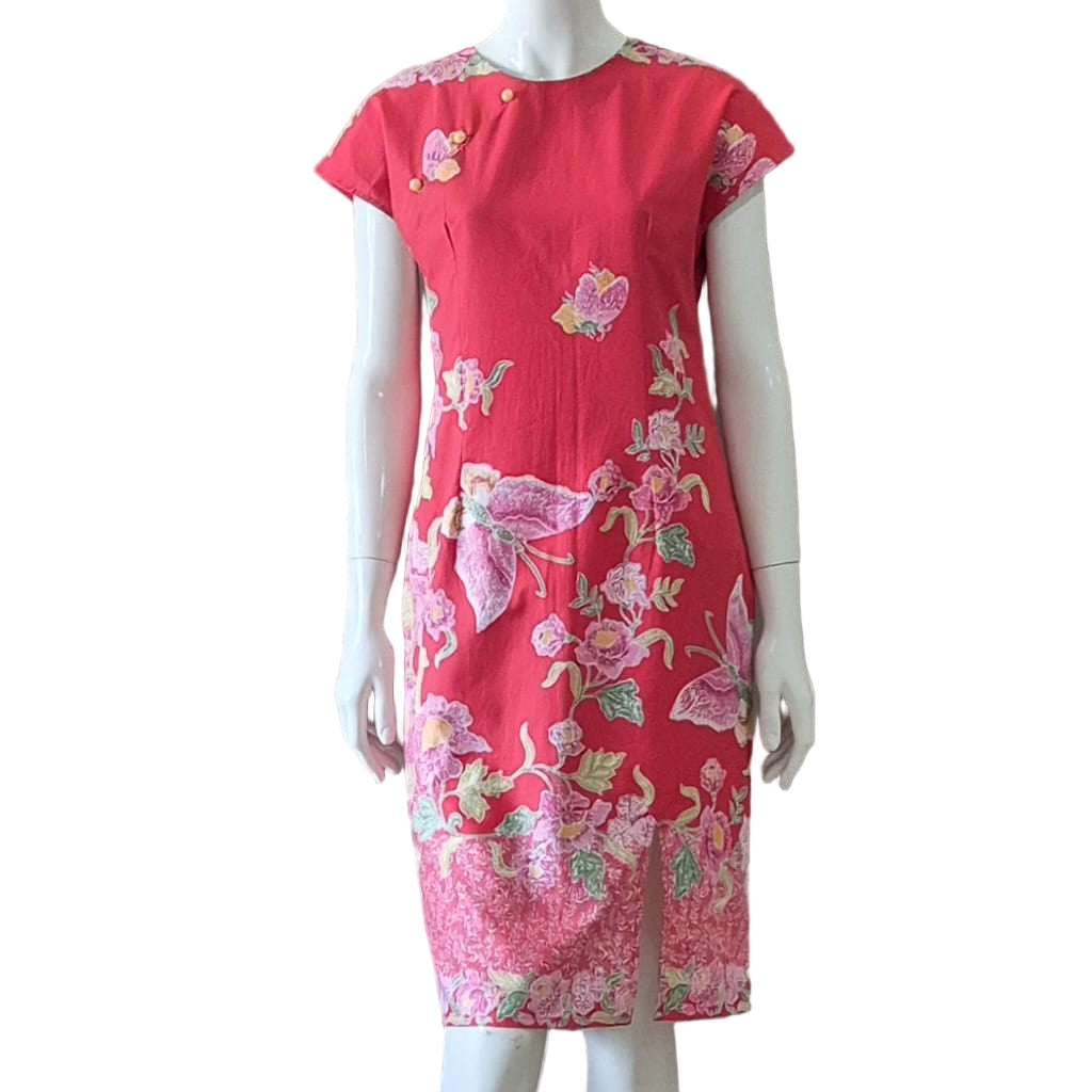 3 Button Round Neck Slim Fit Dress - XS