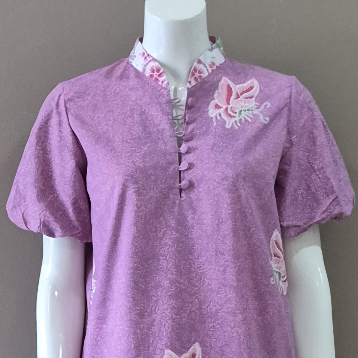 Puff Sleeve Cheongsam Midi Dress