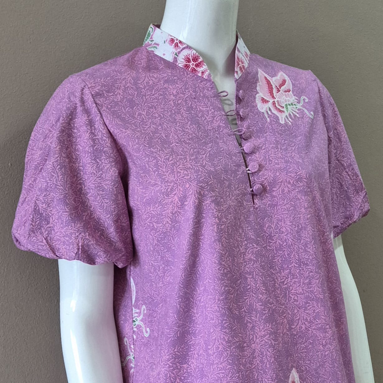 Puff Sleeve Cheongsam Midi Dress