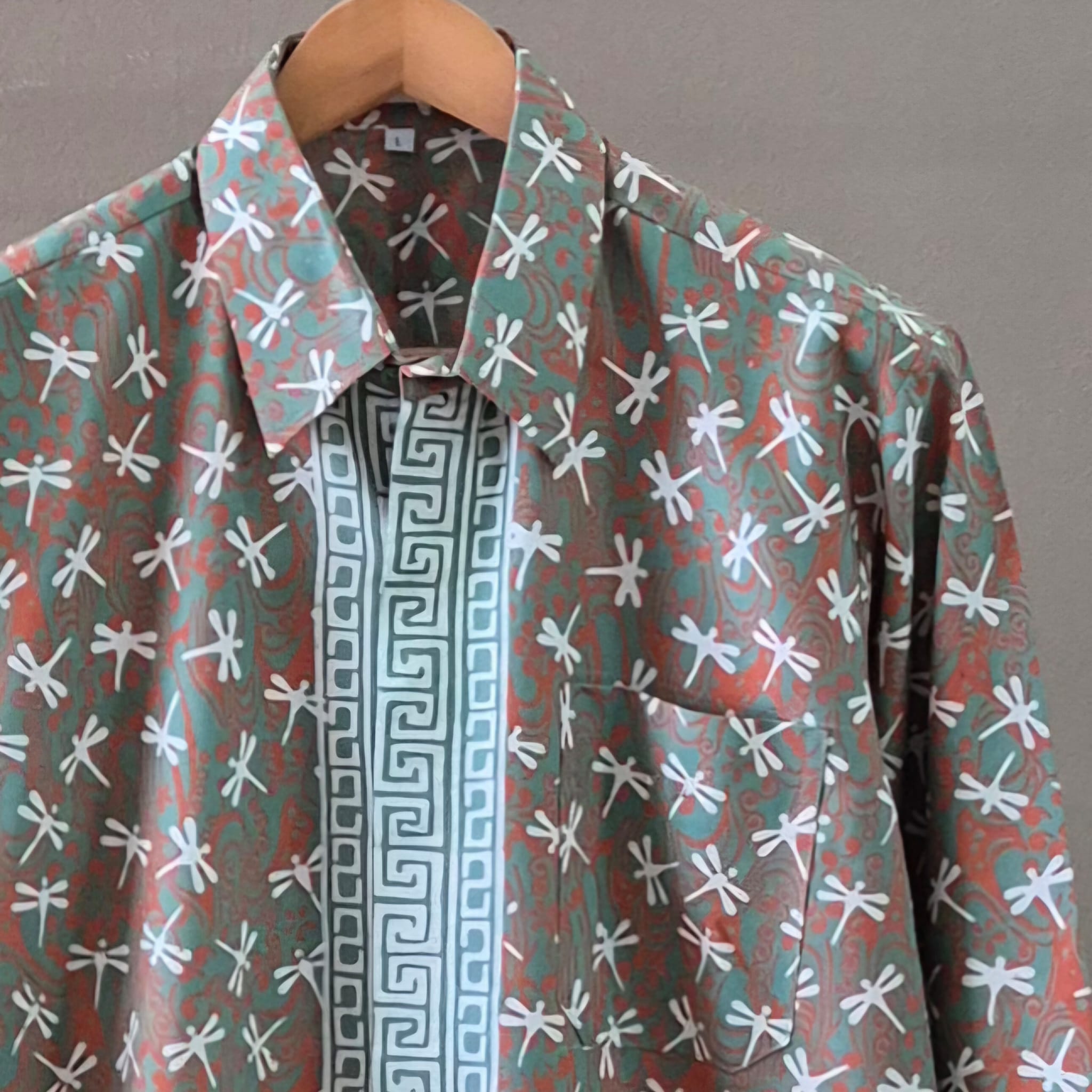 Men's Batik Linen Long Sleeve Shirt - L
