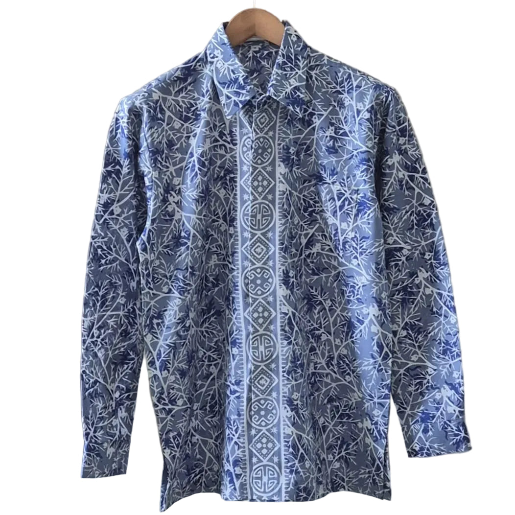 Men's Batik Linen Long Sleeve Shirt - M