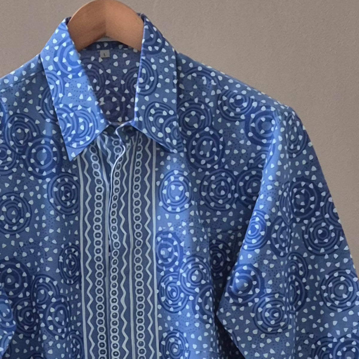 Men's Batik Linen Long Sleeve Shirt - L