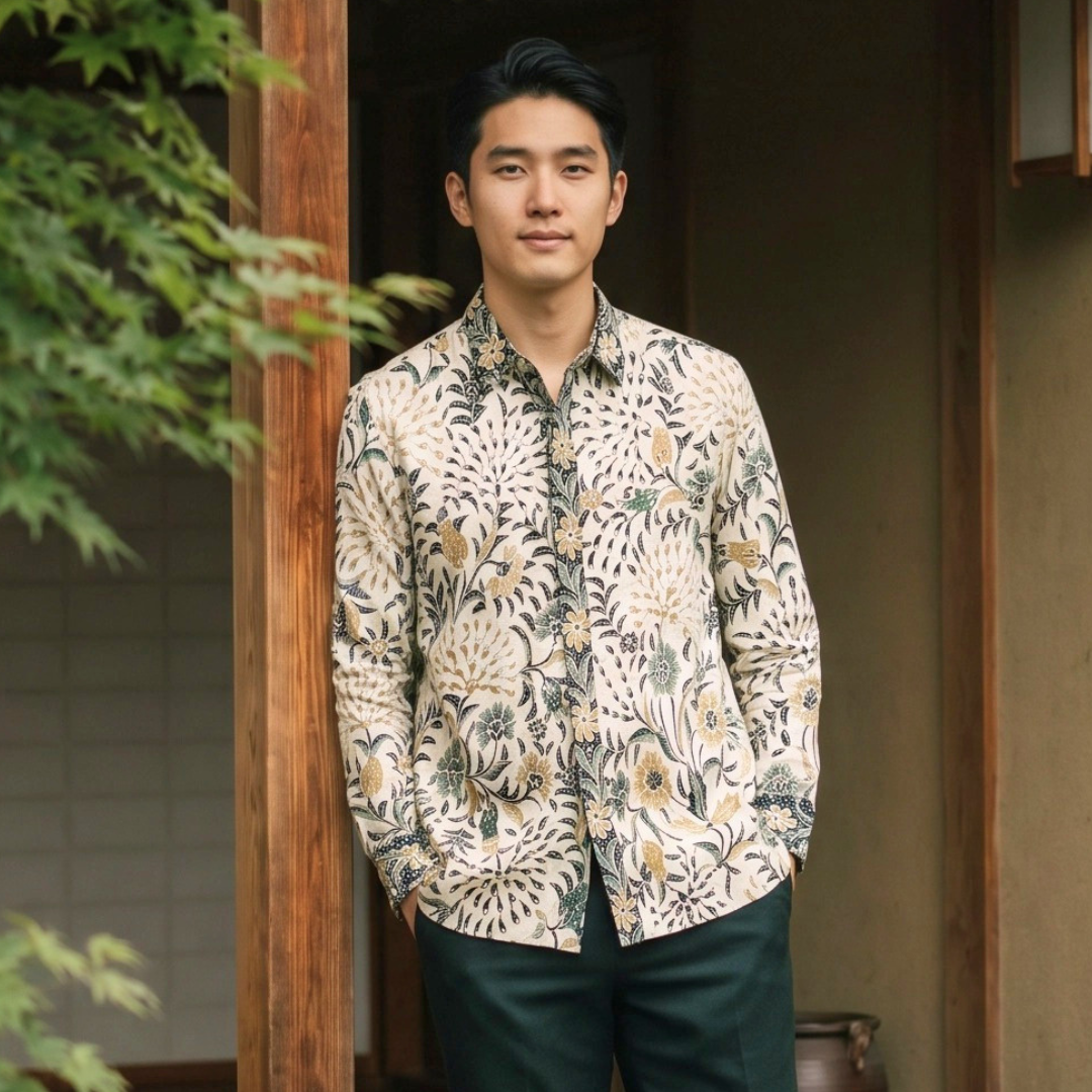 Premium Batik Tulis Men's Supreme Long Sleeve Shirt - M