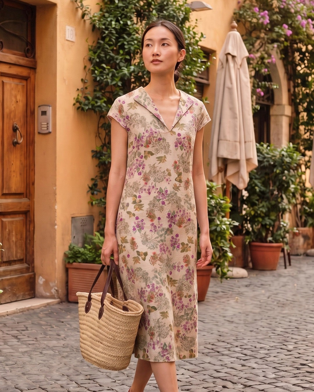 JP Linen Cap Sleeve Midi Dress